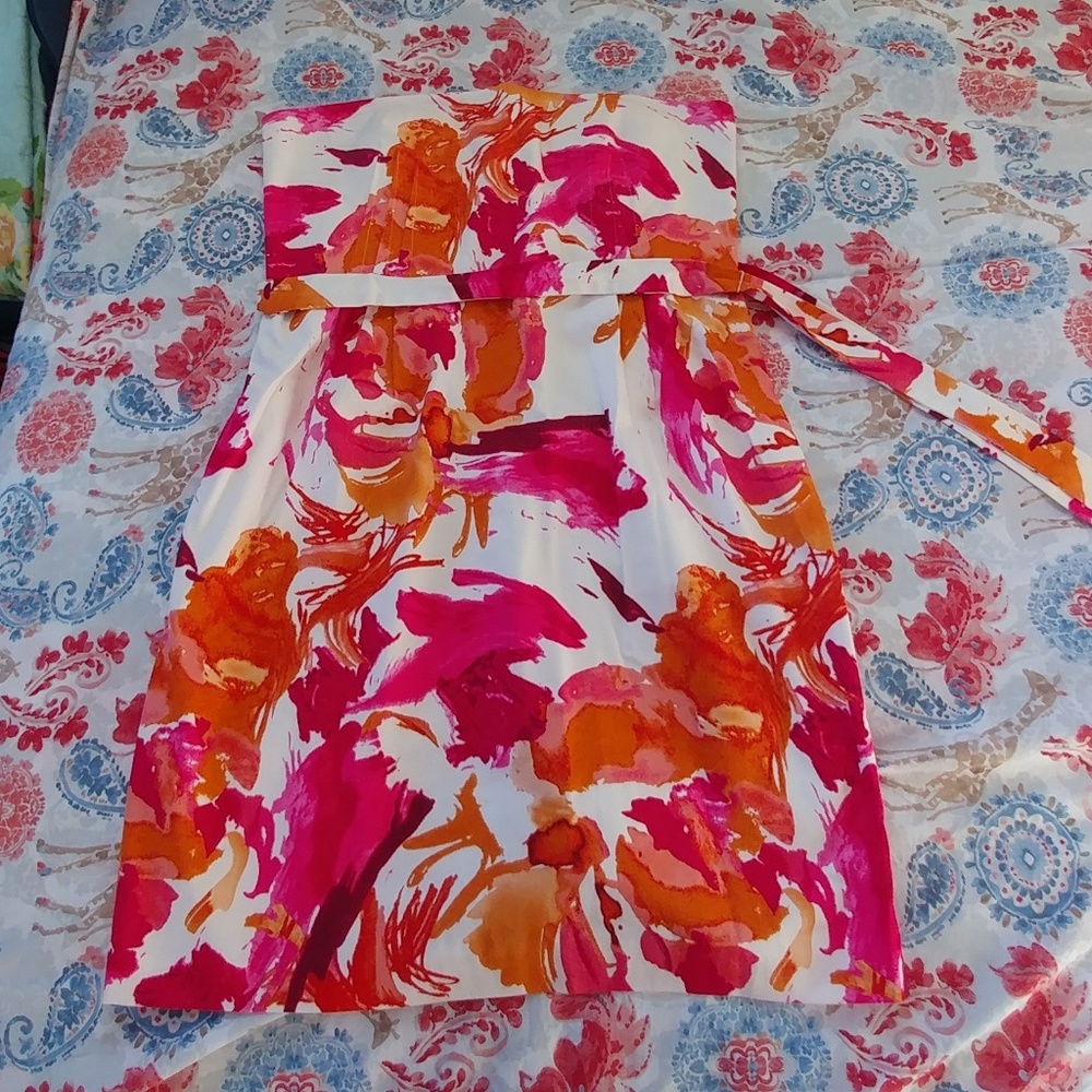 Calvin Klein White Floral Strapless Dress NWOT